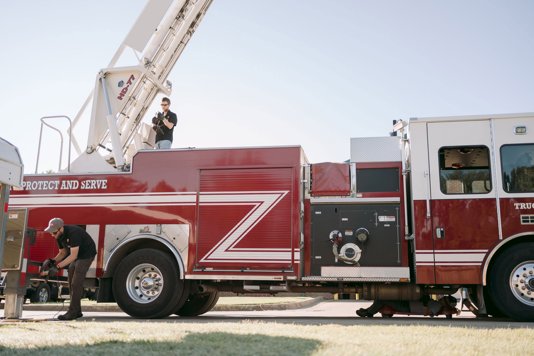 CFS inspecting a fire truck